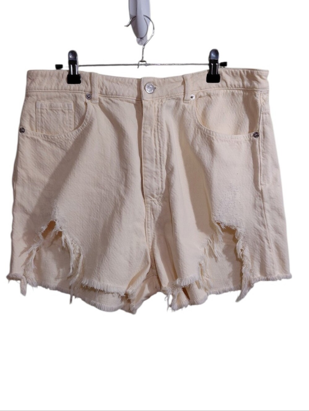 Zara Cream Distressed High-Rise Denim Shorts